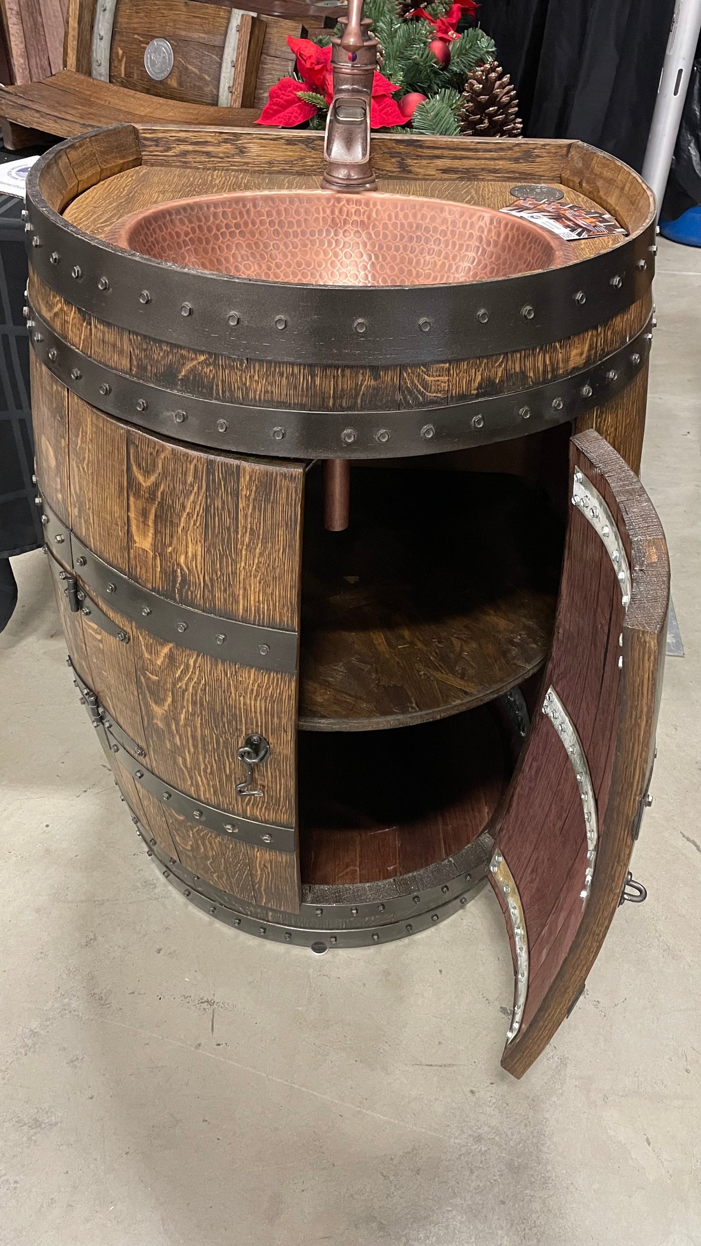3/4 Wine Barrel Hammered Copper Sink Cabinet