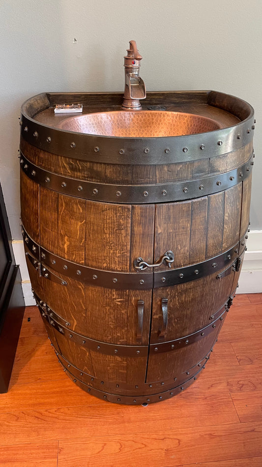 3/4 Wine Barrel Hammered Copper Sink Cabinet