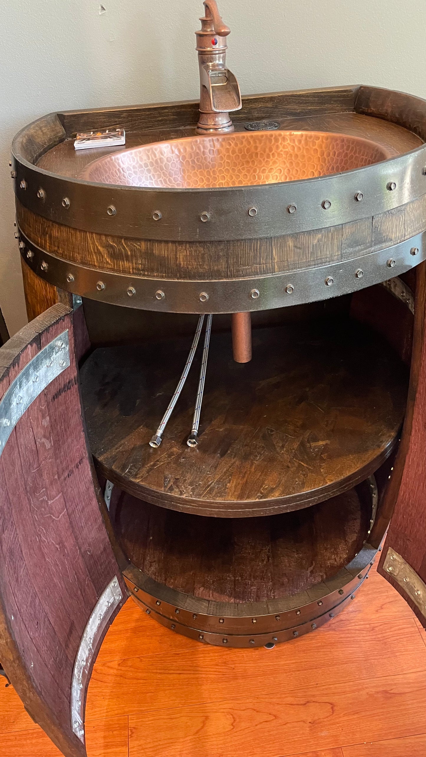 3/4 Wine Barrel Hammered Copper Sink Cabinet