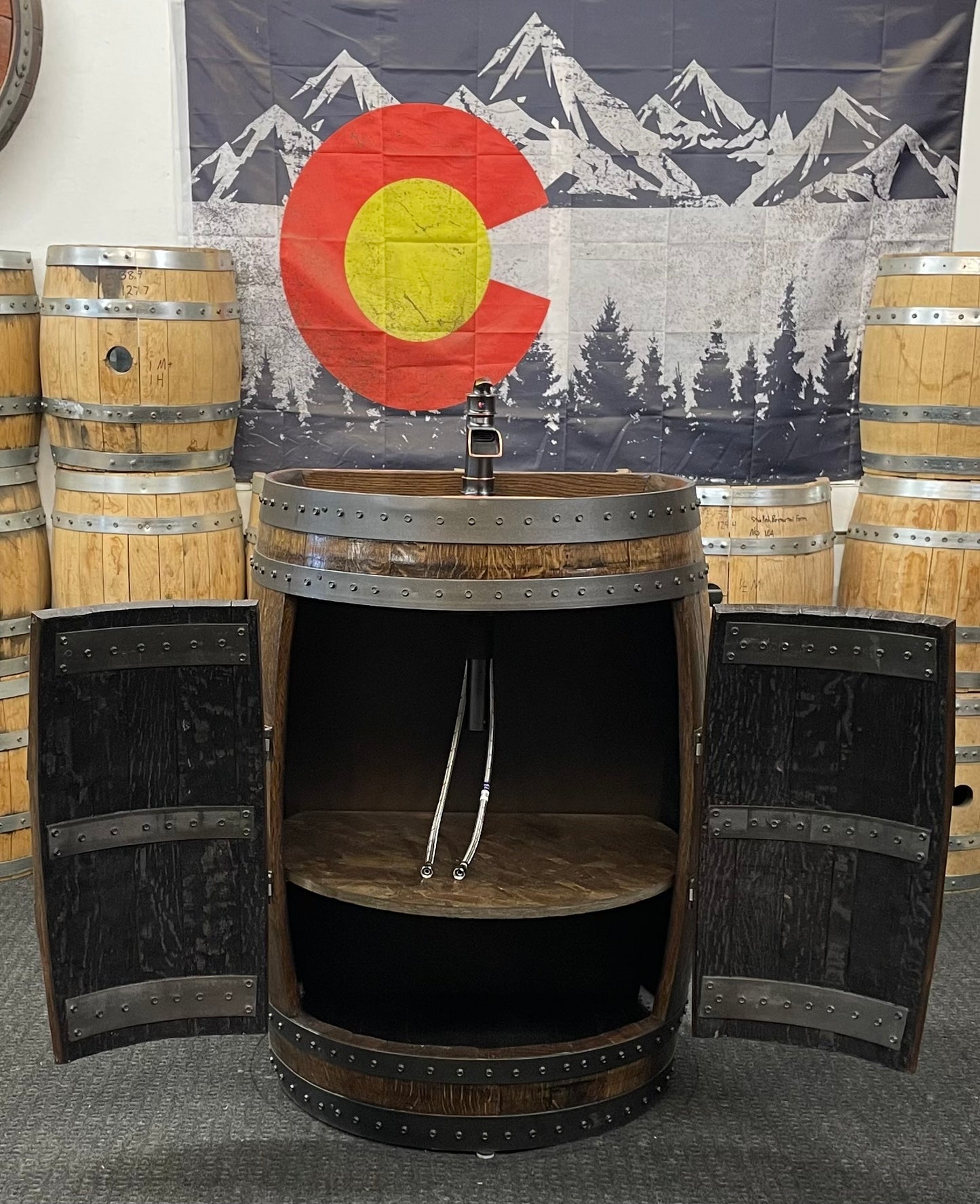 3/4 Napa Wine Barrel Hammered Copper Sink Cabinet