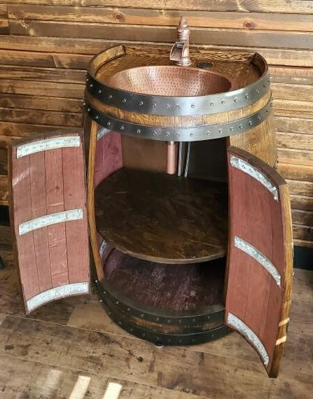 3/4 Wine Barrel Hammered Copper Sink Cabinet