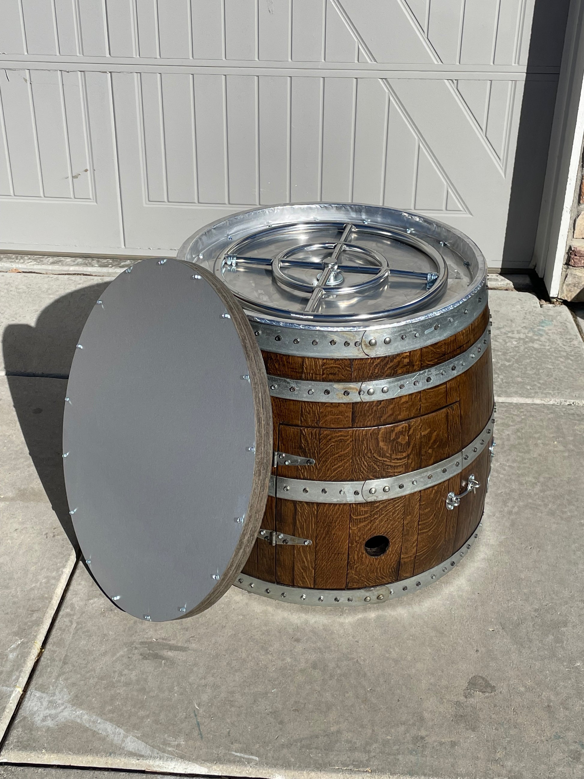 Wine Barrel Dude Coffee Table Barrel Fire Pit Table - Patio Fever