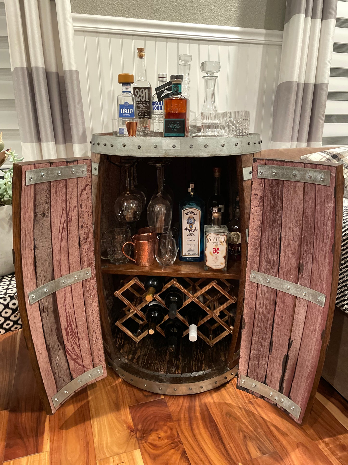 Full Wine Barrel Liquor Cabinet