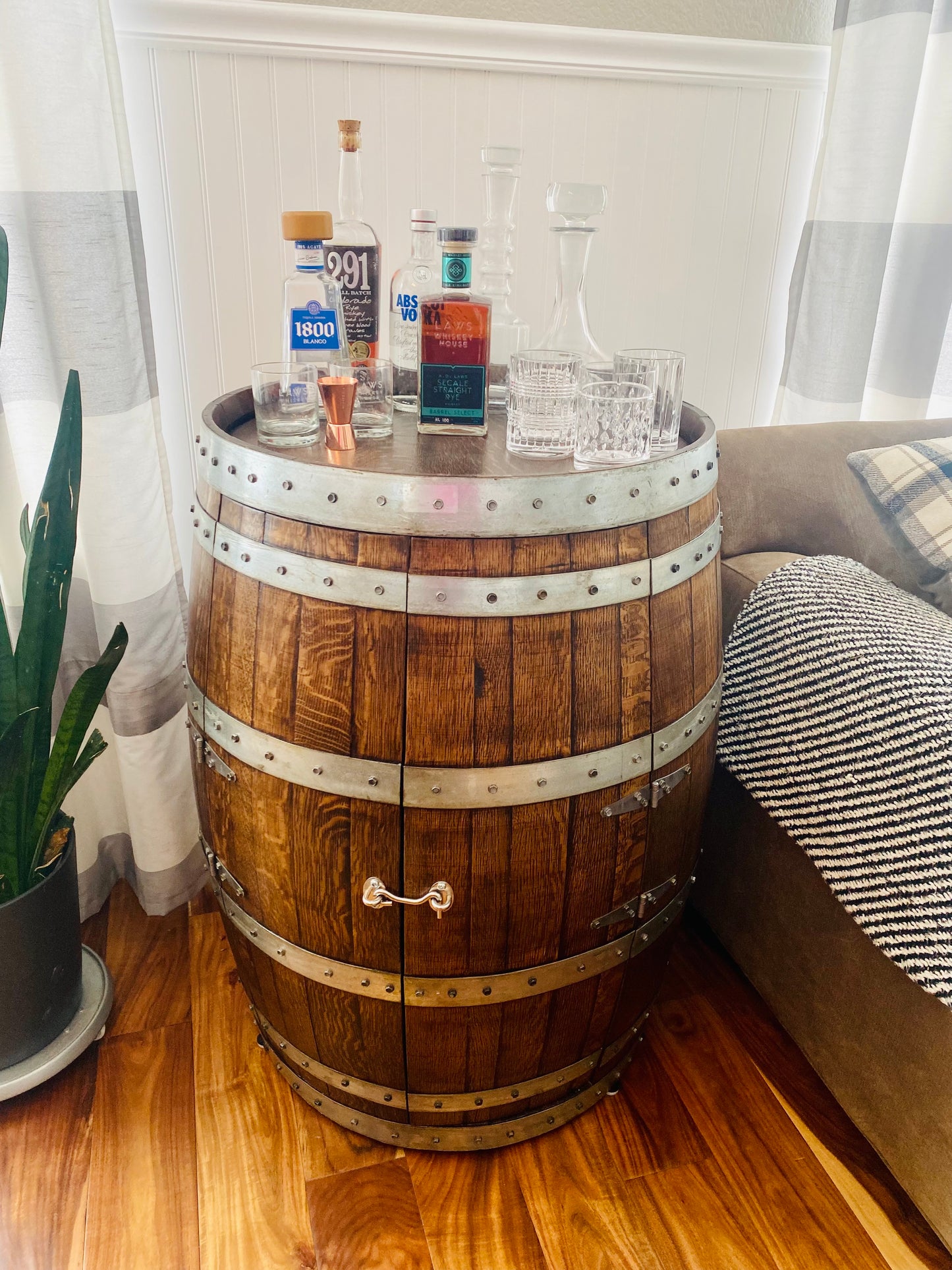 Full Wine Barrel Liquor Cabinet